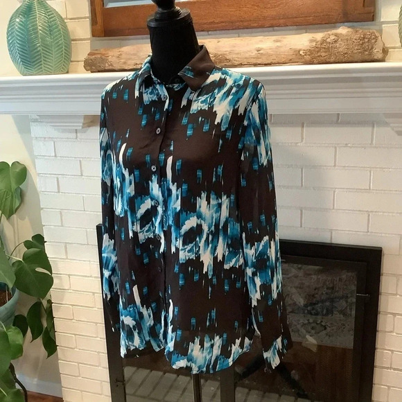 #235 Beautiful Derek Lam Blue Abstract Button up Shirt Size Medium - Picture 3 of 7